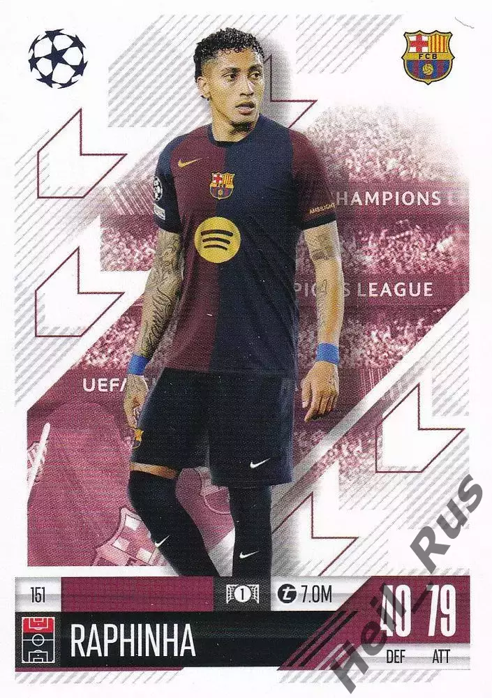 Футбол. Карточка Raphinha/Рафинья Барселона, Лидс Юнайтед Лига Чемпионов 2024-25