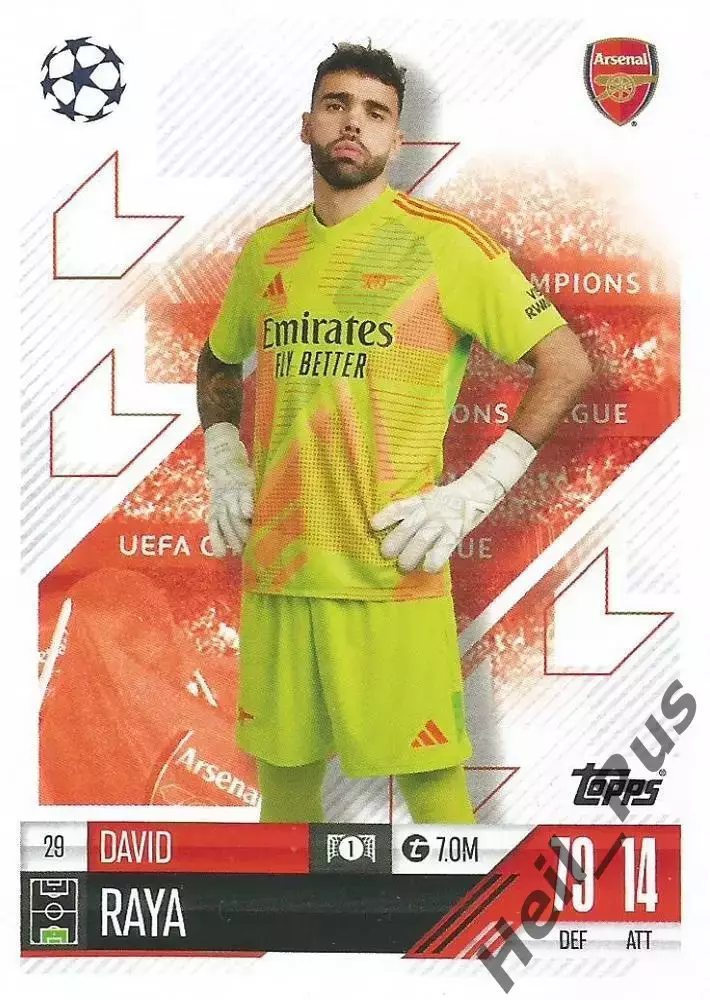 Футбол. Карточка Давид Райя (Арсенал, Брентфорд) Лига Чемпионов 2024-25 TOPPS