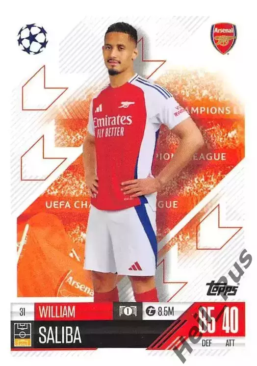Футбол. Карточка Вильям Салиба (Арсенал Лондон) Лига Чемпионов 2024-25 TOPPS