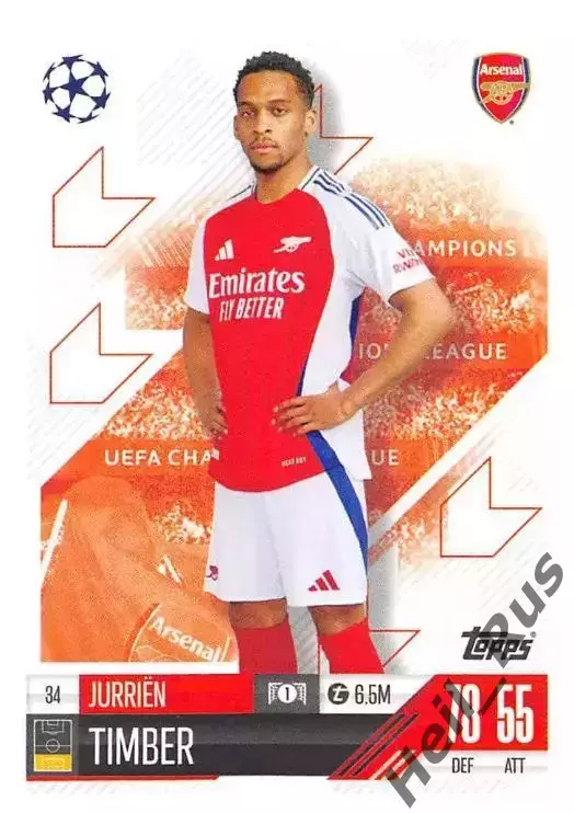 Футбол Карточка Jurrien Timber/Юрриен Тимбер Арсенал/Аякс Лига Чемпионов 2024-25