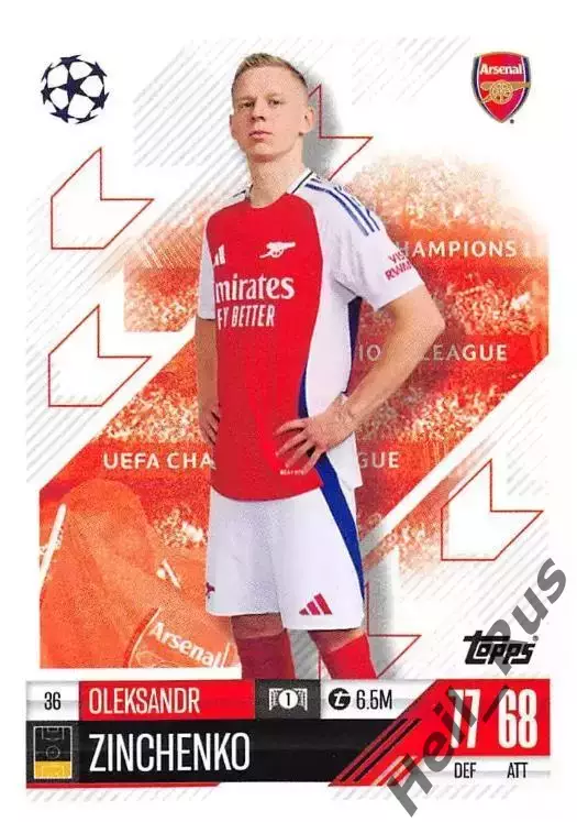 Карточка Александр Зинченко (Арсенал, Уфа/Манчестер Сити) Лига Чемпионов 2024-25