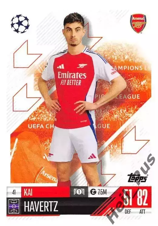 Футбол; Карточка Кай Хаверц Арсенал/Челси Лондон/Байер 04 Лига Чемпионов 2024-25