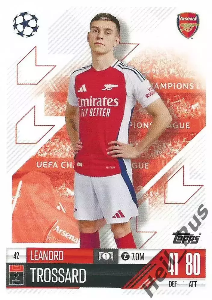 Карточка Леандро Троссард Арсенал, Брайтон энд Хоув Лига Чемпионов 2024-25 TOPPS