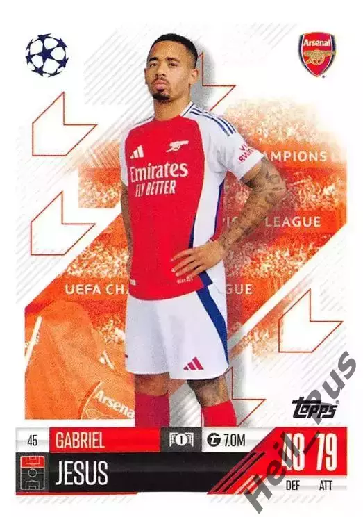 Футбол. Карточка Габриэл Жезус (Арсенал, Манчестер Сити) Лига Чемпионов 2024-25