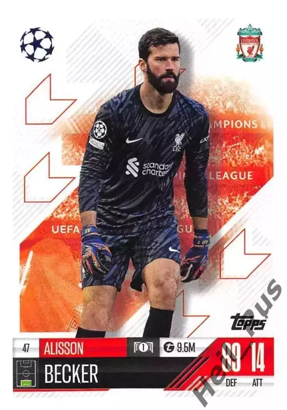 Футбол; Карточка Alisson Becker/Алиссон Бекер (Ливерпуль) Лига Чемпионов 2024-25