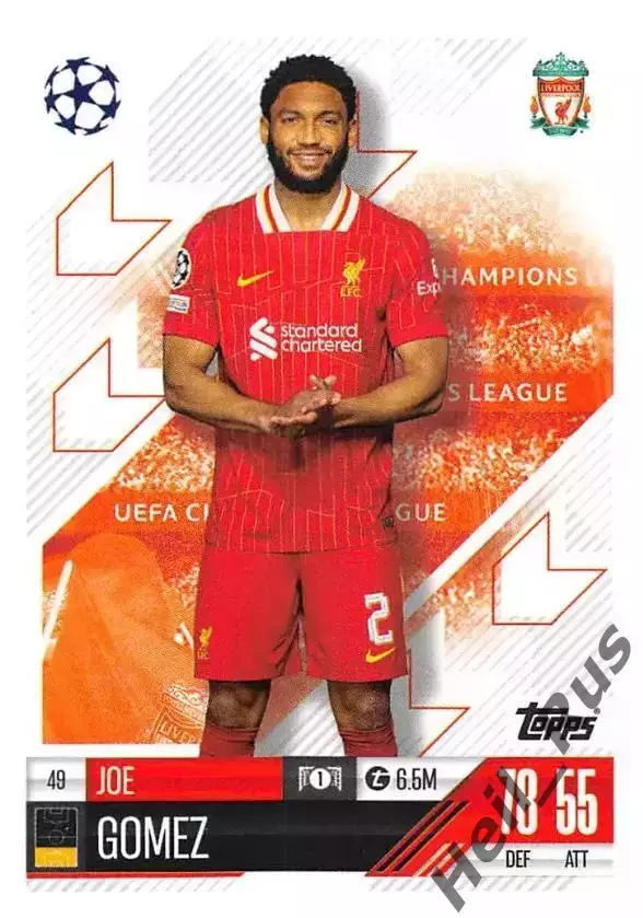 Футбол. Карточка Joe Gomez / Джо Гомес (Ливерпуль) Лига Чемпионов 2024-25 TOPPS