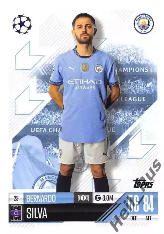 Футбол. Карточка Бернарду Силва (Манчестер Сити, Монако) Лига Чемпионов 2024-25