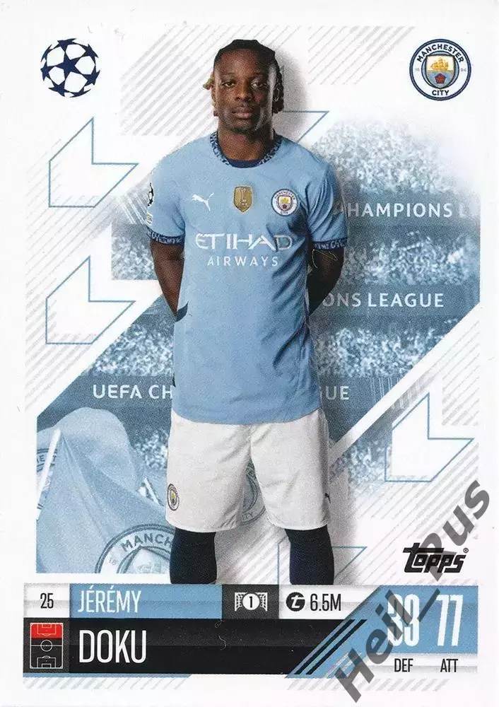 Футбол. Карточка Jeremy Doku/Жереми Доку (Манчестер Сити) Лига Чемпионов 2024-25