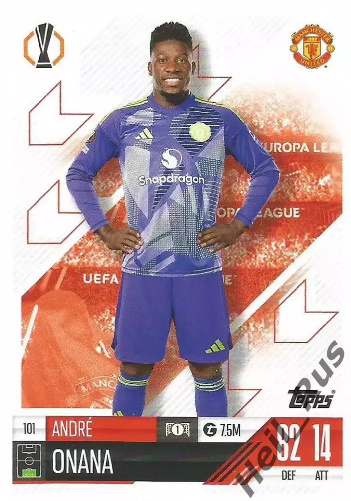 Футбол. Карточка Андре Онана (Манчестер Юнайтед, Аякс/Интер) Лига Европы 2024-25