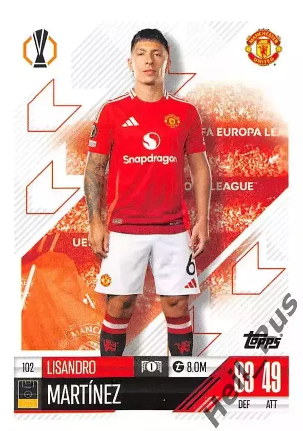 Футбол. Карточка Лисандро Мартинес (Манчестер Юнайтед, Аякс) Лига Европы 2024-25