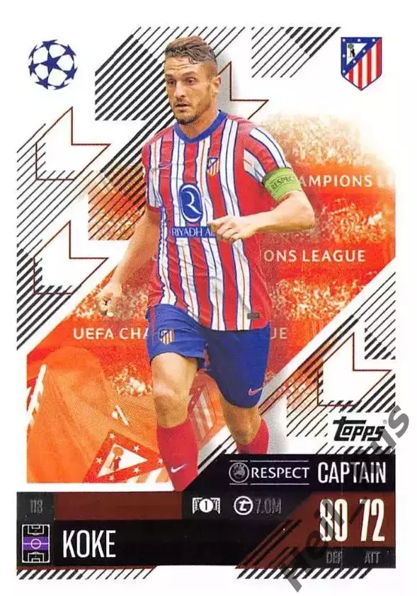 Футбол. Карточка Koke / Коке (Атлетико Мадрид) Лига Чемпионов 2024-25 TOPPS