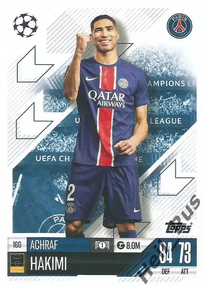 Карточка Ашраф Хакими Пари Сен-Жермен, Реал Мадрид, Интер Лига Чемпионов 2024-25