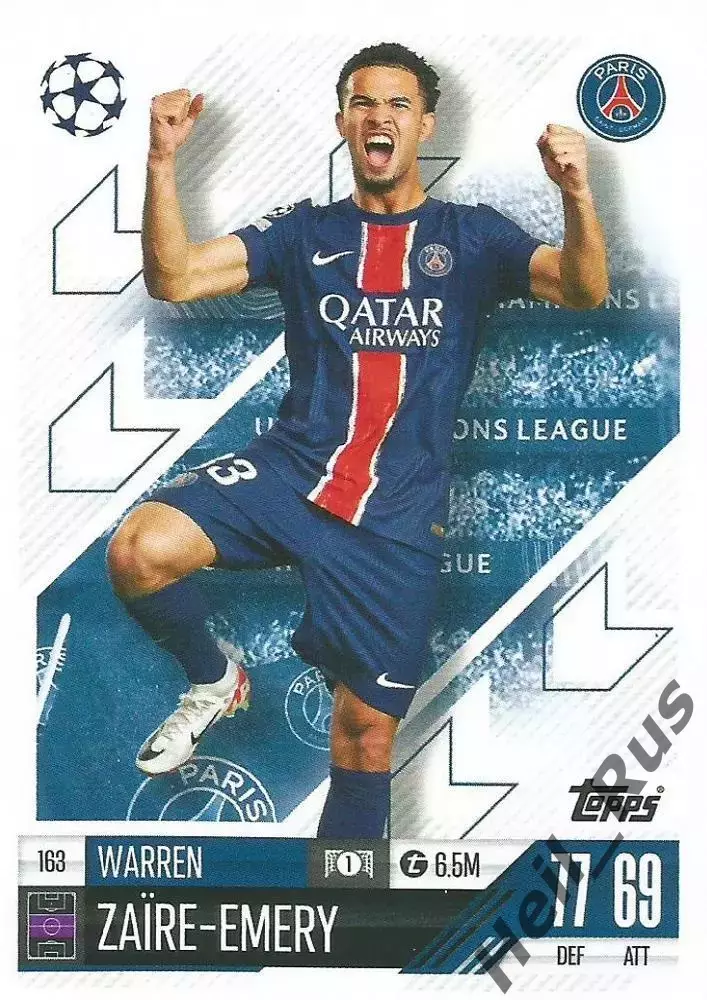 Футбол. Карточка Уоррен Заир-Эмери (Пари Сен-Жермен/ПСЖ) Лига Чемпионов 2024/25