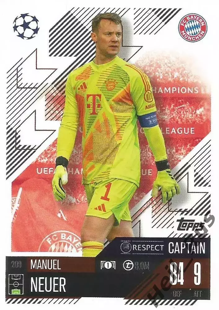 Футбол. Карточка Мануэль Нойер Бавария Мюнхен, Шальке 04 Лига Чемпионов 2024-25