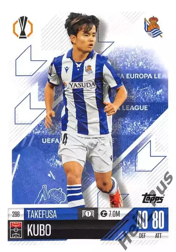 Футбол. Карточка Такэфуса Кубо Реал Сосьедад, Мальорка Лига Европы 2024/25 TOPPS