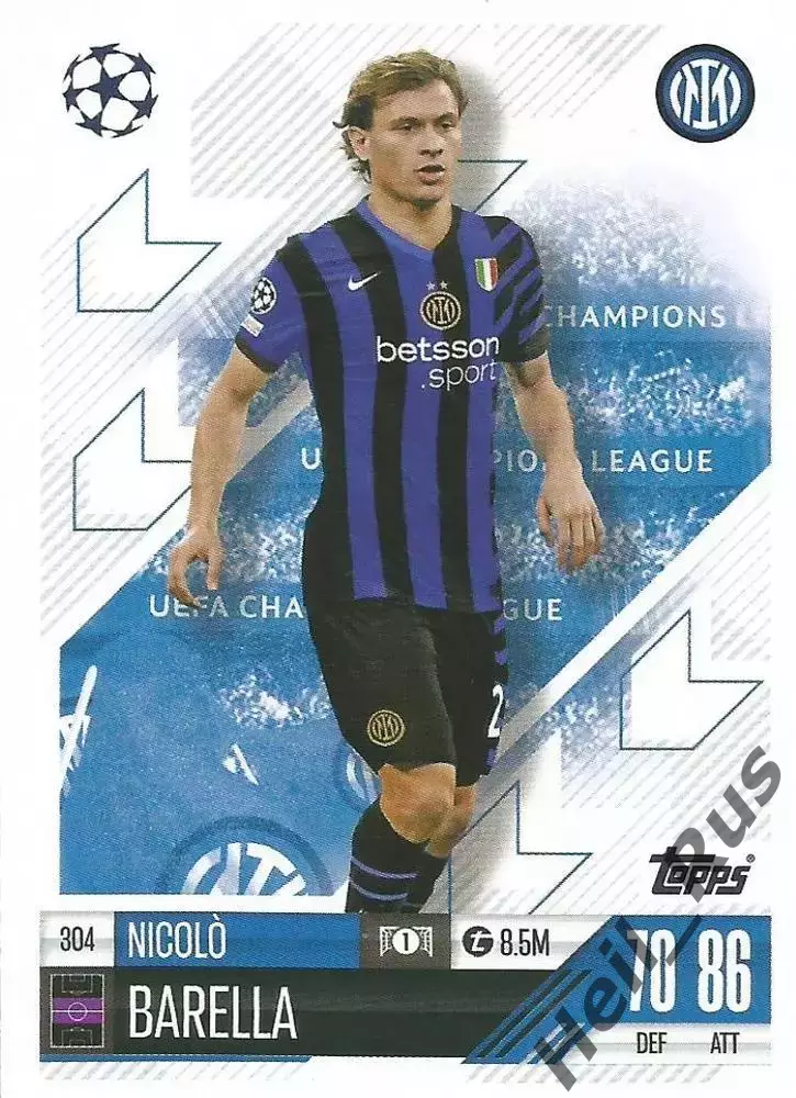 Футбол Карточка Nicolo Barella/Николо Барелла Интер Лига Чемпионов 2024-25 TOPPS