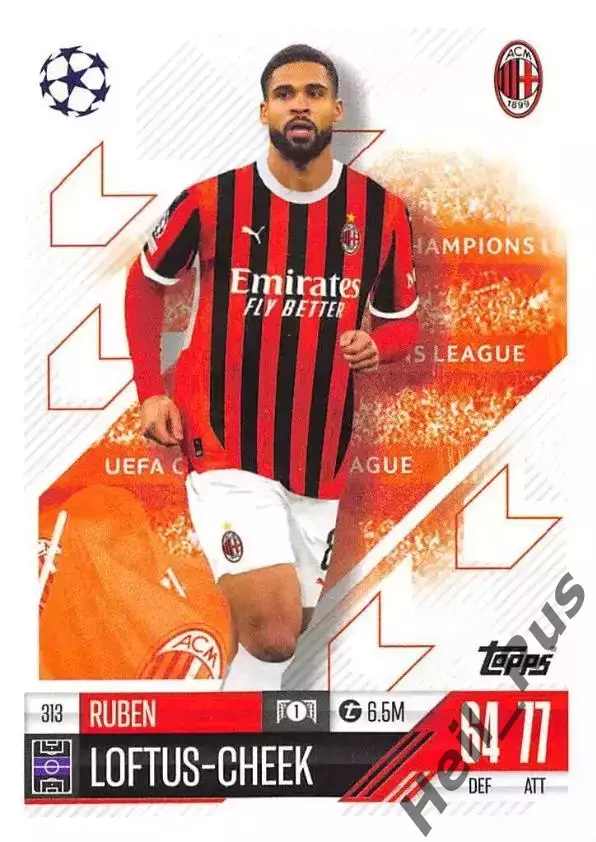 Футбол. Карточка Рубен Лофтус-Чик (Милан, Челси) Лига Чемпионов 2024-25 TOPPS
