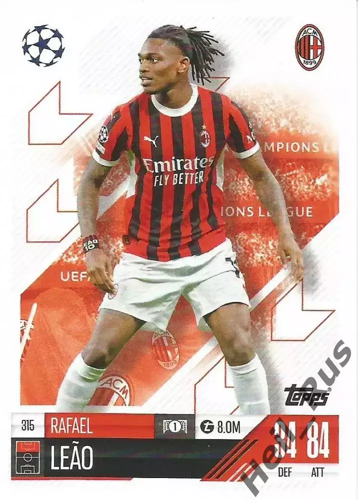 Футбол Карточка Rafael Leao/Рафаэл Леау Милан/Лилль Лига Чемпионов 2024-25 TOPPS