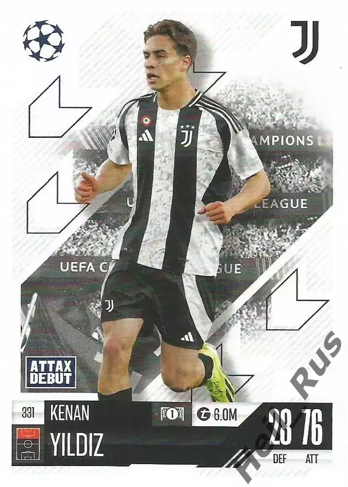 Футбол. Карточка Kenan Yildiz/Кенан Йылдыз Ювентус Лига Чемпионов 2024-25 TOPPS