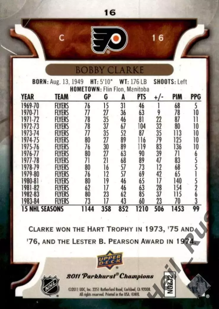 Хоккей Карточка Bobby Clarke/Бобби Кларк Philadelphia Flyers/Филадельфия NHL/НХЛ 1