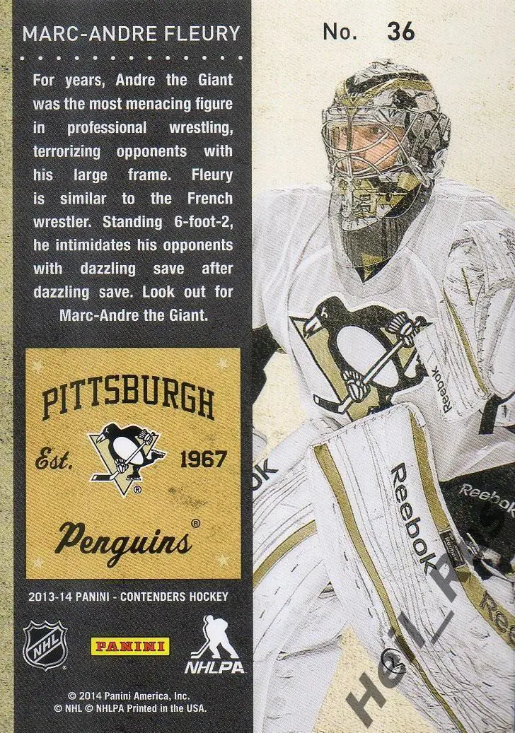 Хоккей Карточка Fleury/Марк-Андре Флери (Pittsburgh Penguins/Питтсбург) НХЛ/NHL 1