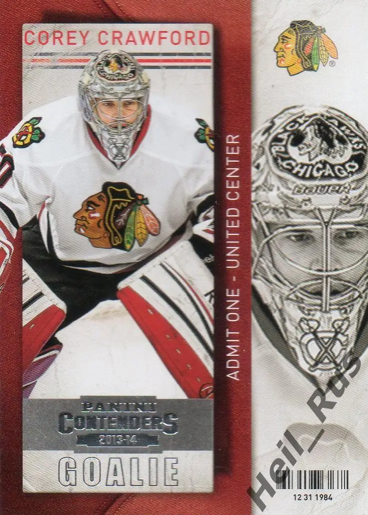 Хоккей Карточка Corey Crawford/Кори Кроуфорд Chicago Blackhawks/Чикаго НХЛ/NHL