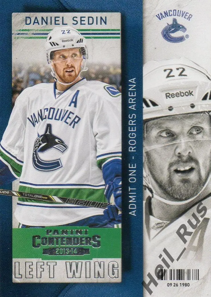 Хоккей. Карточка Daniel Sedin/Даниэль Седин Vancouver Canucks/Ванкувер НХЛ/NHL