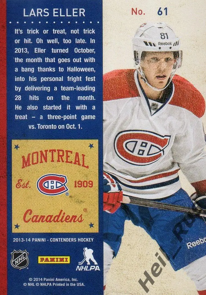 Хоккей. Карточка Lars Eller/Ларс Эллер (Montreal Canadiens / Монреаль) НХЛ/NHL 1