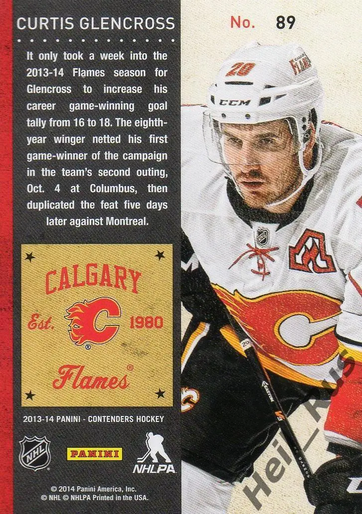 Хоккей Карточка Curtis Glencross/Кертис Гленкросс Calgary Flames/Калгари NHL/НХЛ 1