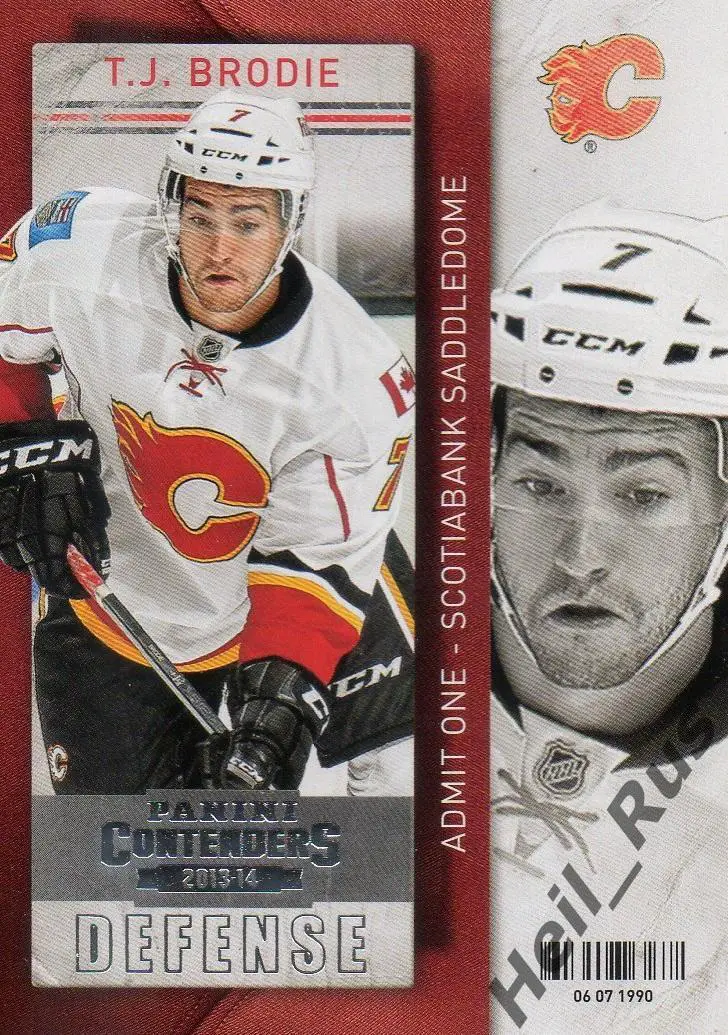 Хоккей; Карточка T.J. Brodie/Ти Джей Броди Calgary Flames/Калгари Флэймз НХЛ/NHL