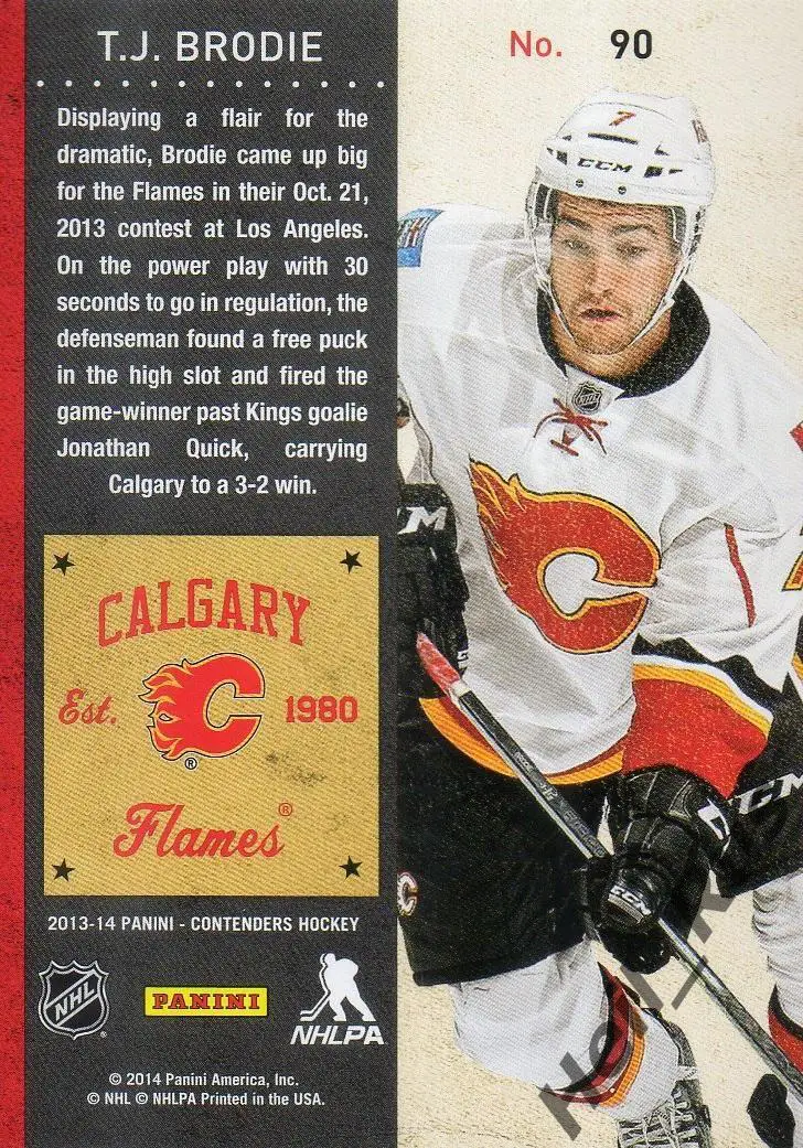 Хоккей; Карточка T.J. Brodie/Ти Джей Броди Calgary Flames/Калгари Флэймз НХЛ/NHL 1