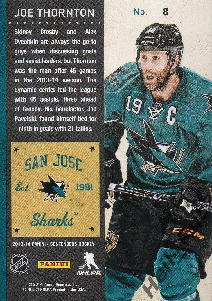 Хоккей Карточка Joe Thornton/Джо Торнтон San Jose Sharks/Сан-Хосе Шаркс НХЛ/NHL 1