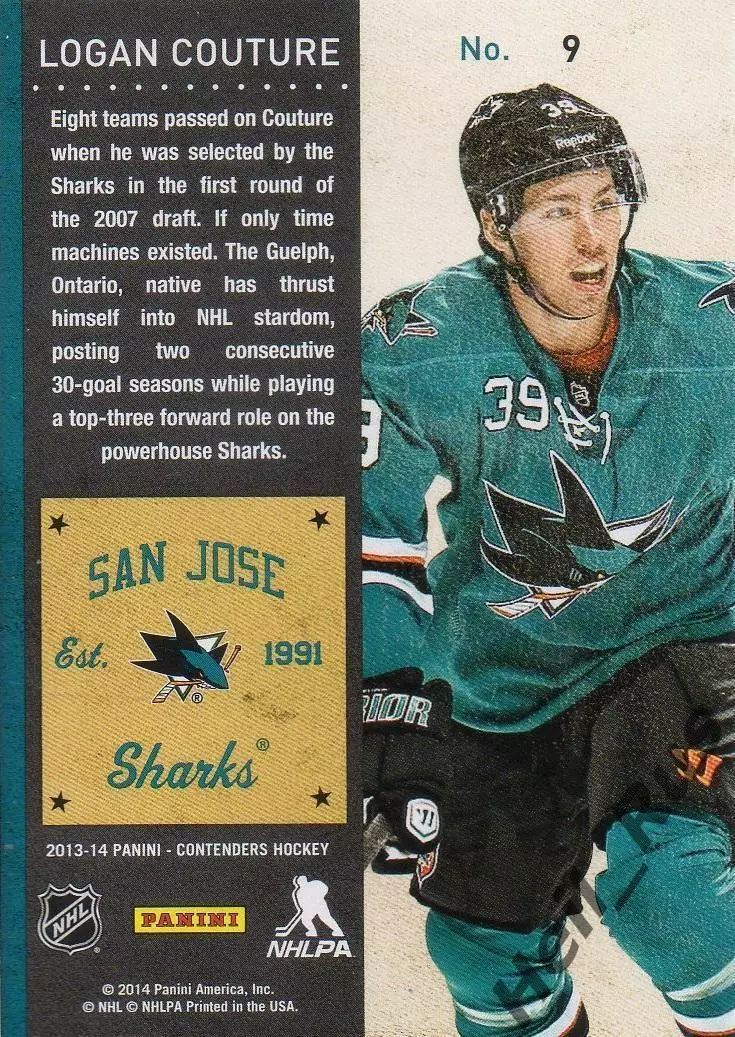Хоккей Карточка Logan Couture/Логан Кутюр San Jose Sharks/Сан Хосе Шаркс NHL/НХЛ 1