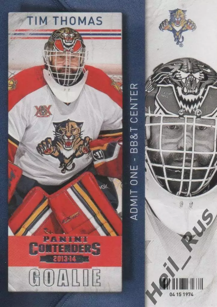 Хоккей. Карточка Tim Thomas/Тим Томас (Florida Panthers/Флорида Пантерз) НХЛ/NHL