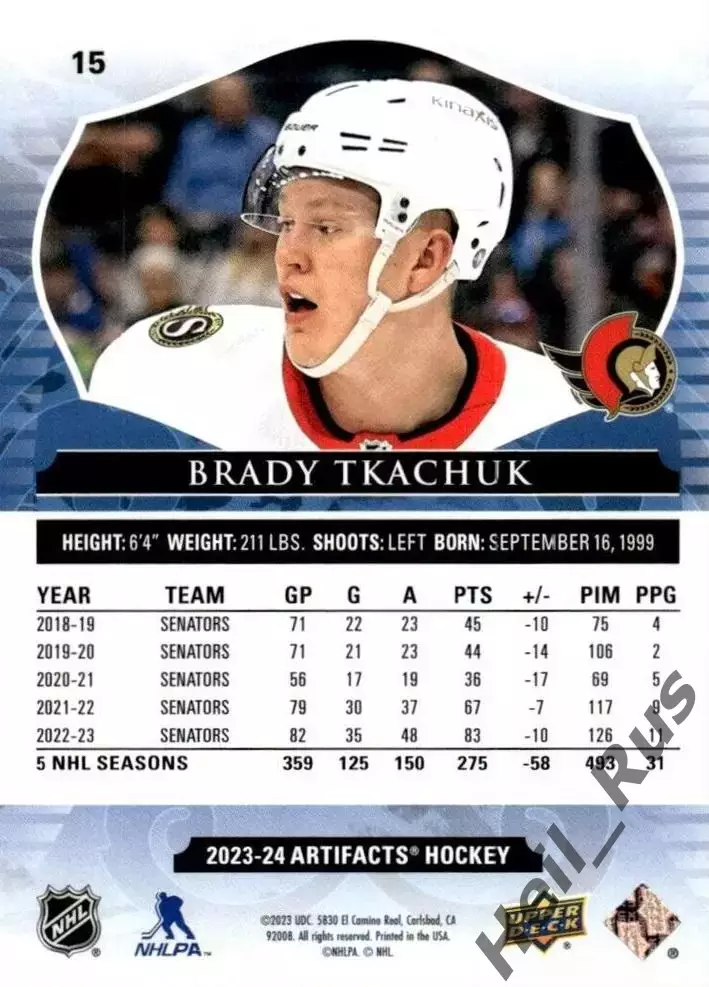 Карточка Brady Tkachuk/Брэди Ткачук (Ottawa Senators / Оттава Сенаторз) НХЛ/NHL 1