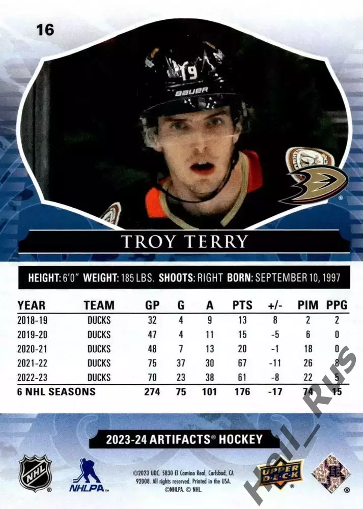 Хоккей Карточка Troy Terry/Трой Терри Anaheim Ducks/Анахайм Дакс НХЛ/NHL 2023-24 1