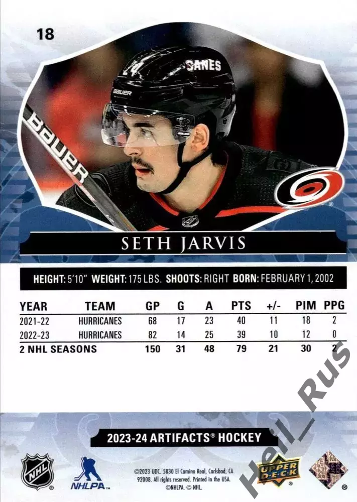 Карточка Seth Jarvis/Сет Джарвис Carolina Hurricanes/Каролина Харрикейнз НХЛ/NHL 1