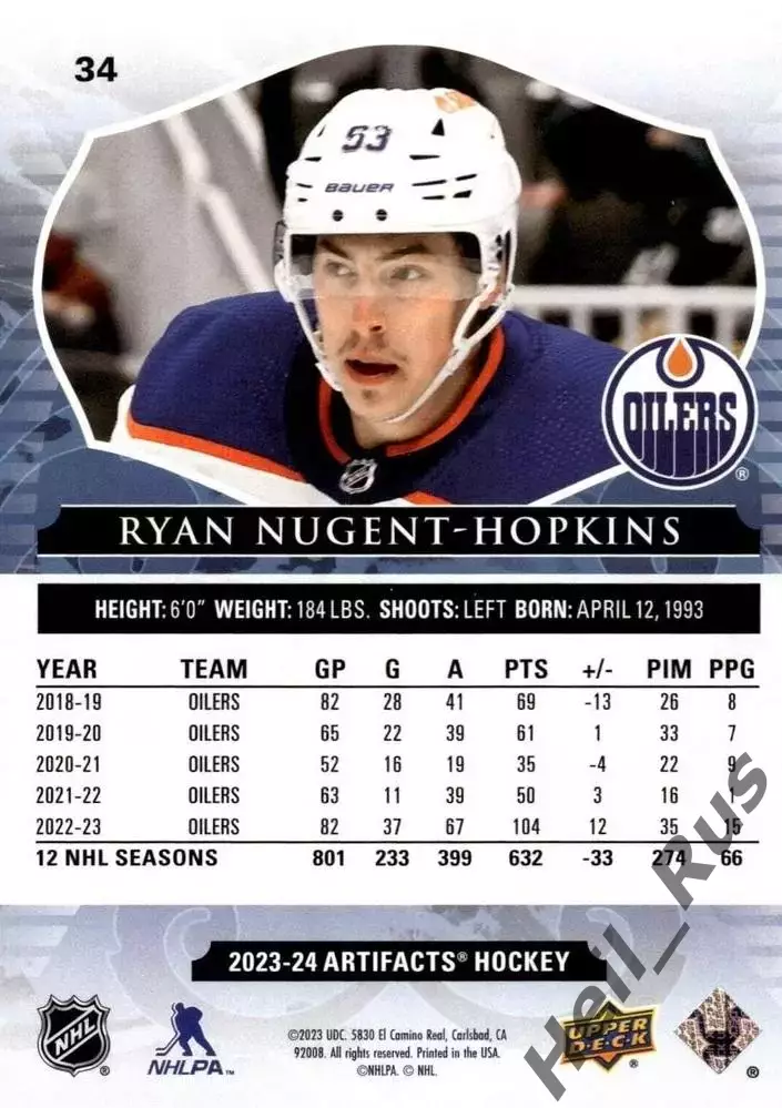 Хоккей Карточка Райан Нюджент-Хопкинс Edmonton Oilers/Эдмонтон Ойлерз НХЛ / NHL 1