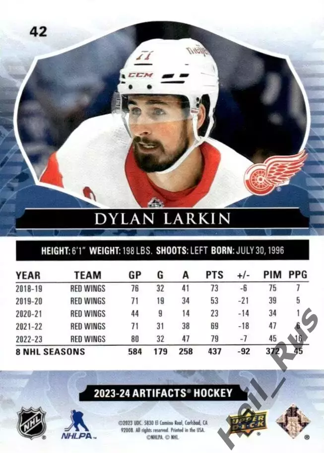 Карточка Dylan Larkin/Дилан Ларкин (Detroit Red Wings/Детройт Ред Уингз) NHL-НХЛ 1