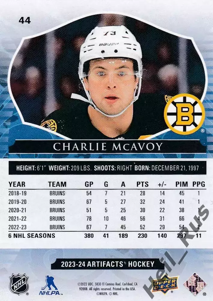 Хоккей Карточка Charlie McAvoy/Чарли Макэвой Boston Bruins-Бостон Брюинз НХЛ/NHL 1