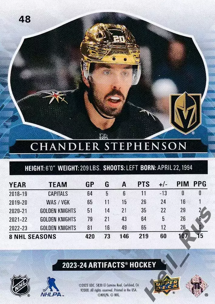 Хоккей Карточка Stephenson/Чендлер Стивенсон Vegas Golden Knights/Вегас НХЛ/NHL 1