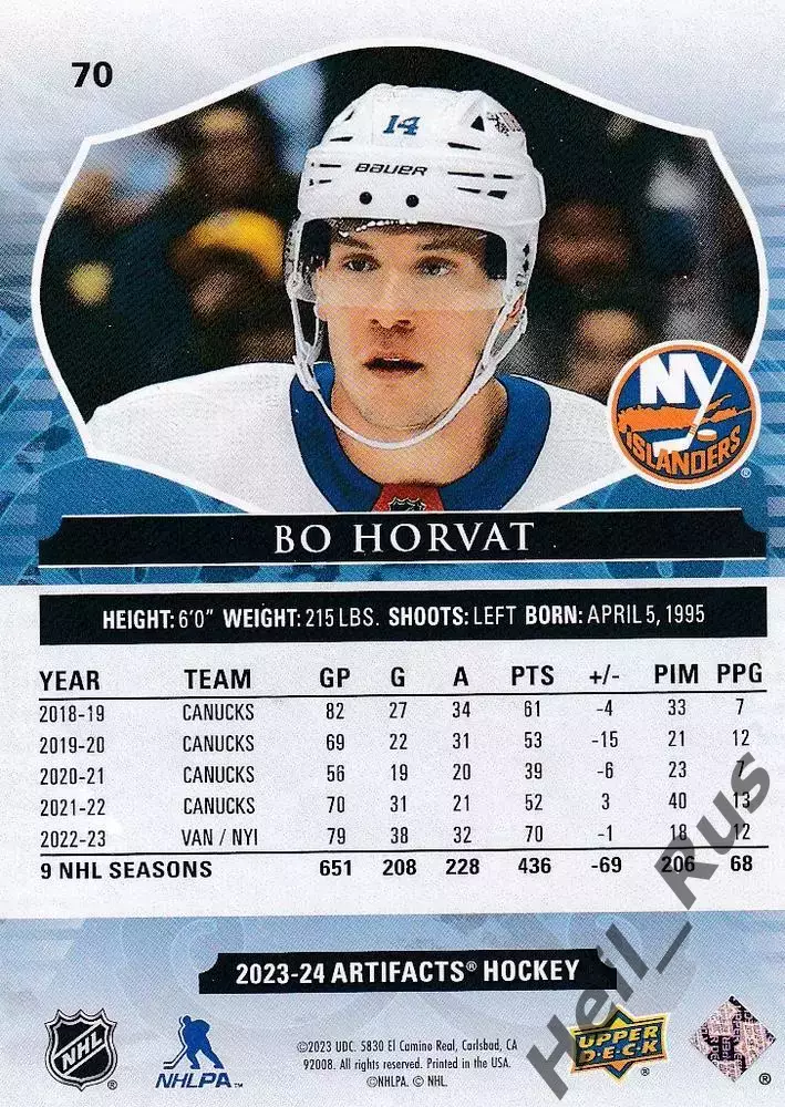 Карточка Bo Horvat/Бо Хорват (New York Islanders/Нью-Йорк Айлендерс) НХЛ/NHL 1
