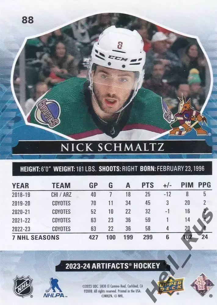 Хоккей Карточка Nick Schmaltz/Ник Шмальц Arizona Coyotes/Аризона Койотис NHL-НХЛ 1