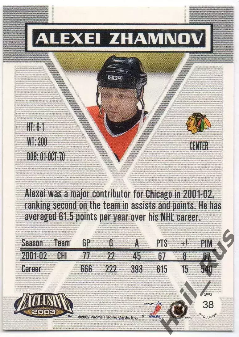 Карточка Алексей Жамнов Чикаго Блэкхокс/Витязь/Спартак/Динамо Москва НХЛ/NHL КХЛ 1