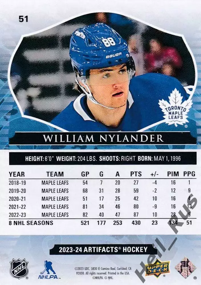 Карточка William Nylander/Вильям Нюландер Toronto Maple Leafs/Торонто, НХЛ/NHL 1