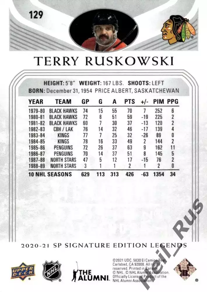 Карточка Ruskowski/Терри Русковски (Chicago Blackhawks/Чикаго Блэкхокс) НХЛ/NHL 1