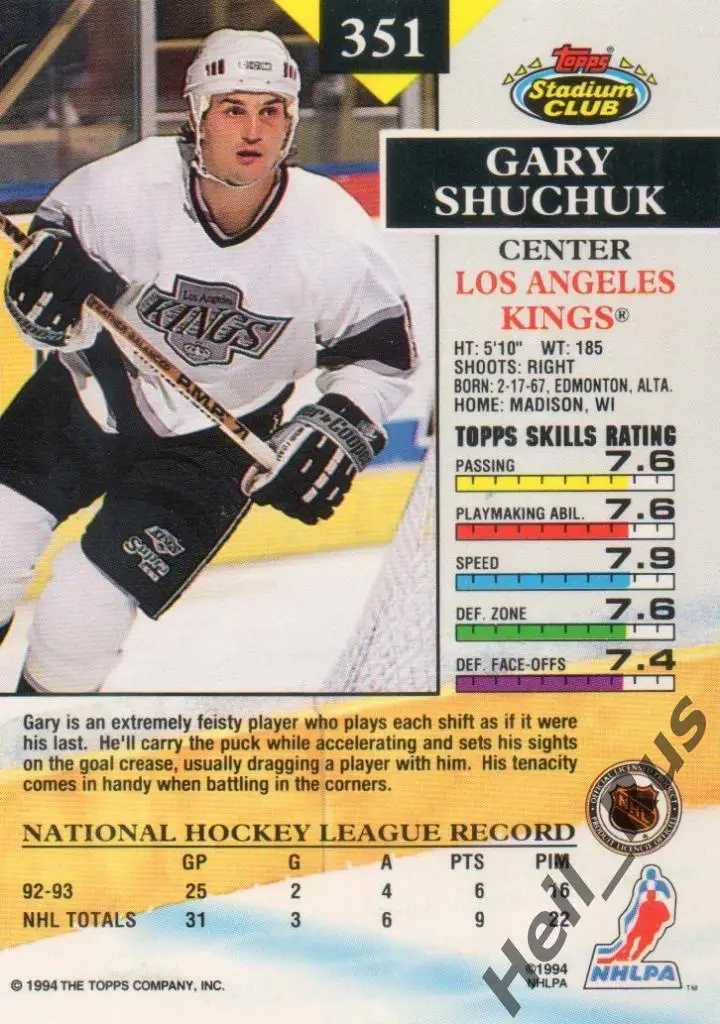 Хоккей Карточка Gary Shuchuk/Гэри Шучак (Los Angeles Kings/Лос-Анджелес) НХЛ/NHL 1