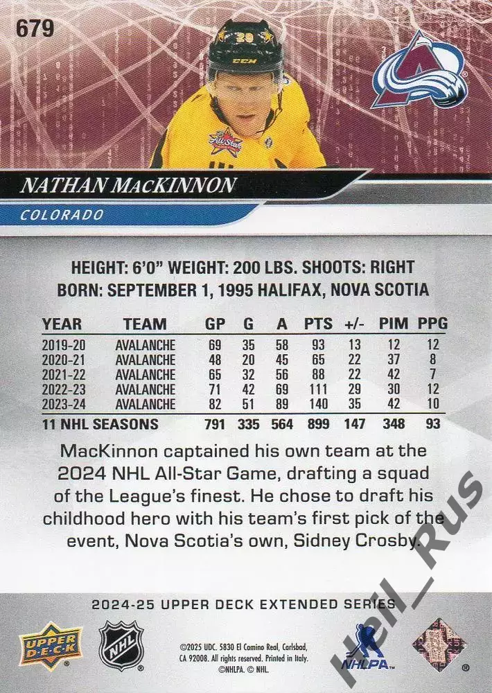 Карточка Nathan MacKinnon/Натан Маккиннон Colorado Avalanche / Колорадо, НХЛ/NHL 1