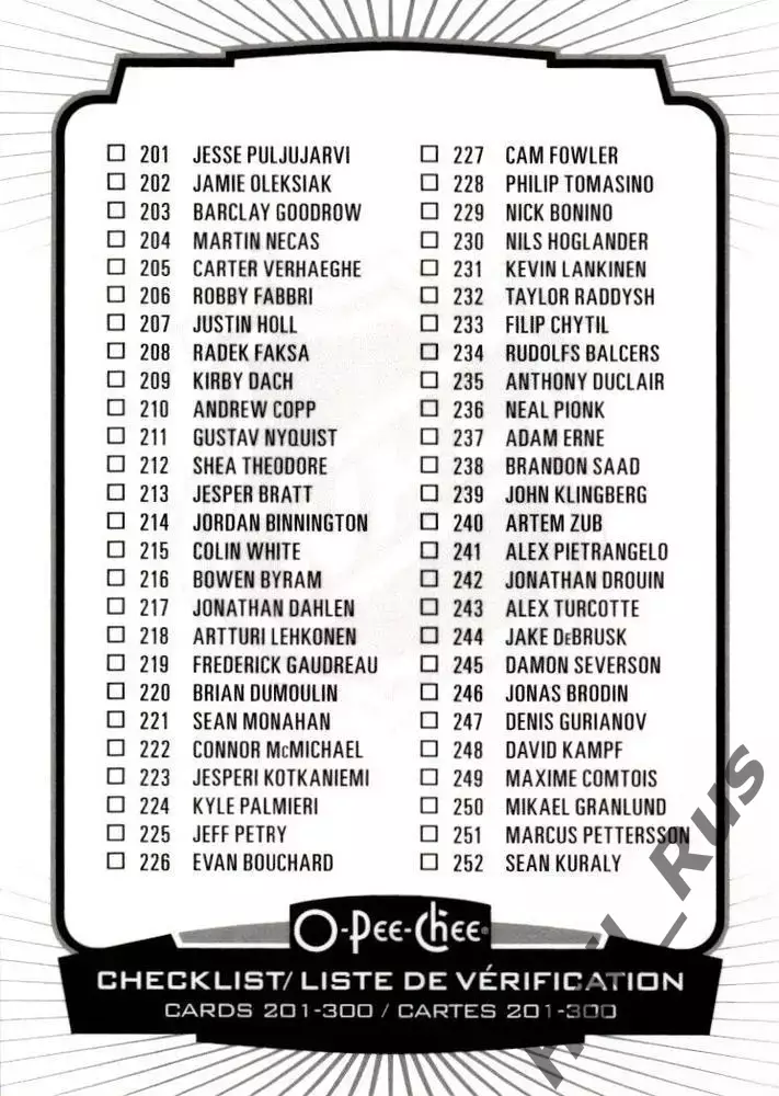 Хоккей. Карточка Checklist/Чеклист коллекции 2022-2023 O-Pee-Chee Hockey НХЛ/NHL