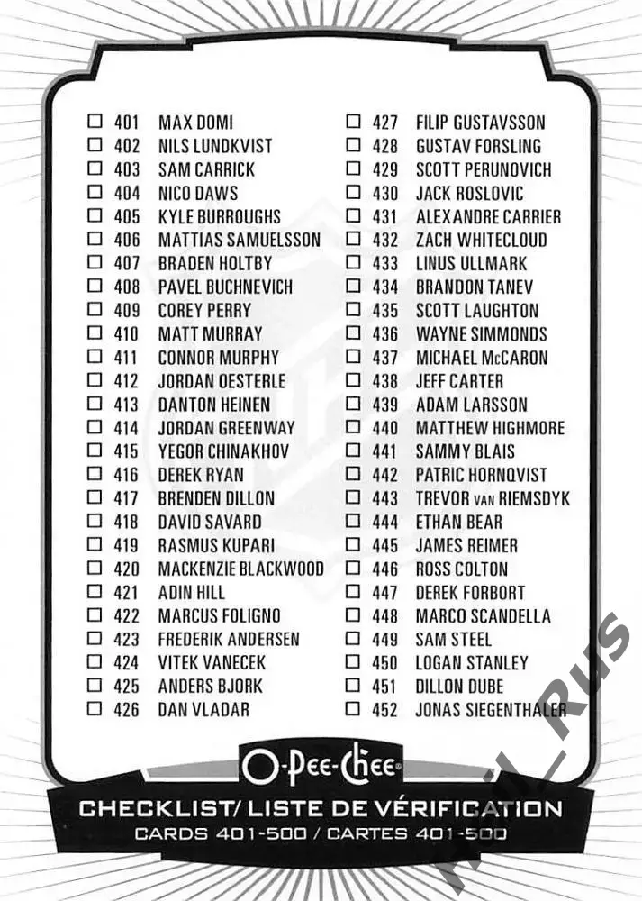 Хоккей; Карточка Checklist/Чеклист коллекции 2022-2023 O-Pee-Chee Hockey НХЛ/NHL